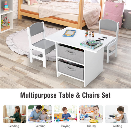Costzon Kids Table and Chair Set, Wood Activity Table w/Toy Storage Baskets