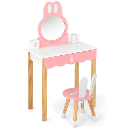 Costzon Kids Vanity Set with Mirror, 2 in 1 Princess Makeup Dressing Table w/ Detachable Top