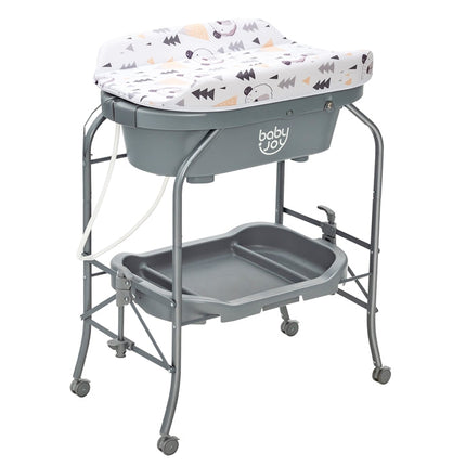 BABY JOY Baby Bathtub with Changing Table, Foldable Infant Diaper Changing Station with Storage Tray