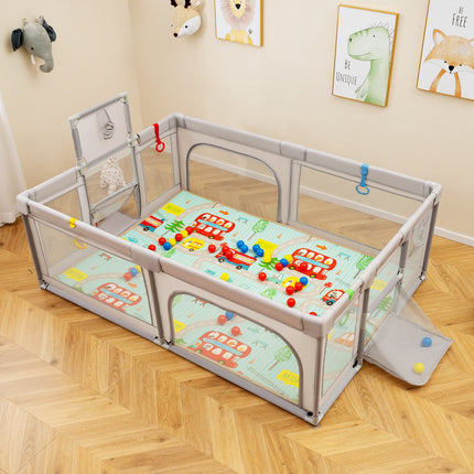 Costzon Large Baby Playpen with Mat, Playpen for Babies and Toddlers w/Basketball Hoop & Soccer Nets