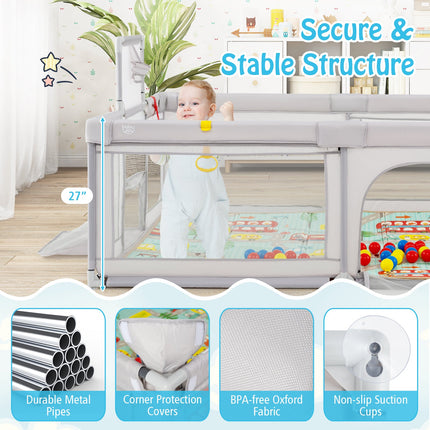 Costzon Large Baby Playpen with Mat, Playpen for Babies and Toddlers w/Basketball Hoop & Soccer Nets