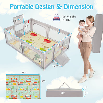 Costzon Large Baby Playpen with Mat, Playpen for Babies and Toddlers w/Basketball Hoop & Soccer Nets