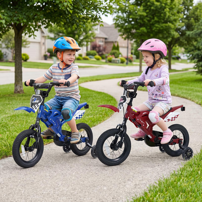 BABY JOY 12 Inches Motocross Style Kids Bike for Boy Girl 3-4 Years Old w/ Training Wheels