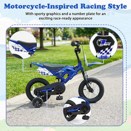 BABY JOY 12 Inches Motocross Style Kids Bike for Boy Girl 3-4 Years Old w/ Training Wheels