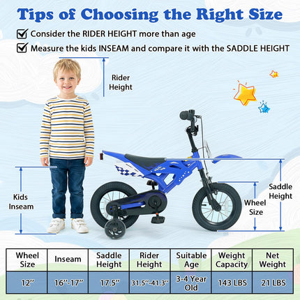 BABY JOY 12 Inches Motocross Style Kids Bike for Boy Girl 3-4 Years Old w/ Training Wheels