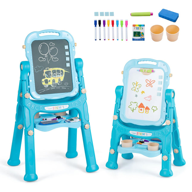 Costzon 4-in-1 Height Adjustable Art Easel for Kids w/ Magnetic Chalkboard & Whiteboard