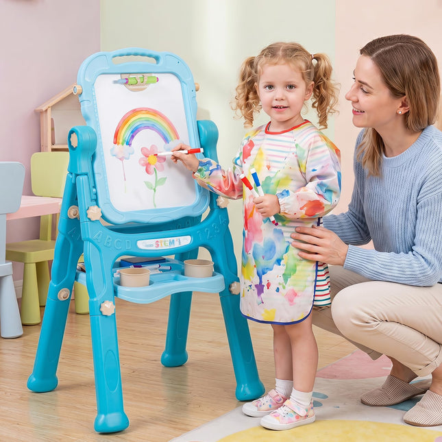 Costzon 4-in-1 Height Adjustable Art Easel for Kids w/ Magnetic Chalkboard & Whiteboard