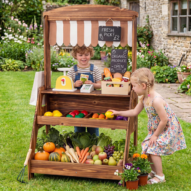 Costzon Wooden Mud Kitchen & Market Stand for Kids Outdoor w/ 2 Chalkboards