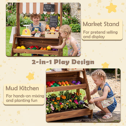 Costzon Wooden Mud Kitchen & Market Stand for Kids Outdoor w/ 2 Chalkboards