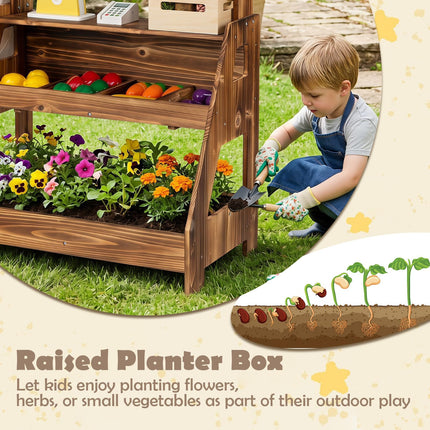 Costzon Wooden Mud Kitchen & Market Stand for Kids Outdoor w/ 2 Chalkboards