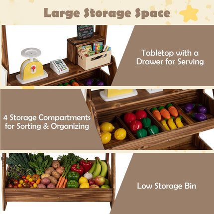 Costzon Wooden Mud Kitchen & Market Stand for Kids Outdoor w/ 2 Chalkboards