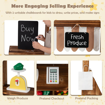 Costzon Wooden Mud Kitchen & Market Stand for Kids Outdoor w/ 2 Chalkboards