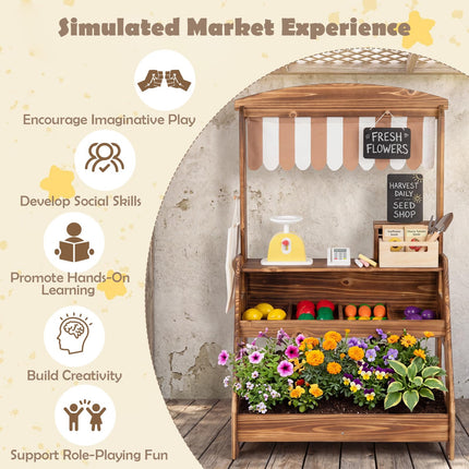 Costzon Wooden Mud Kitchen & Market Stand for Kids Outdoor w/ 2 Chalkboards