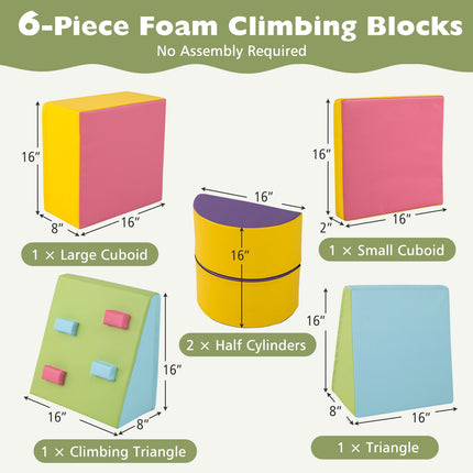 Costzon 6-Piece Foam Climbing Blocks, Lightweight Soft Climbing Indoor Set with Hook and Loop Fasteners