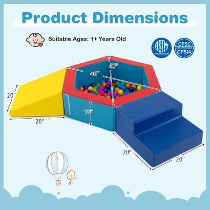 3-Piece Baby Foam Climbing Blocks, Indoor Climb and Crawl Activity Play Set with Ball Pit