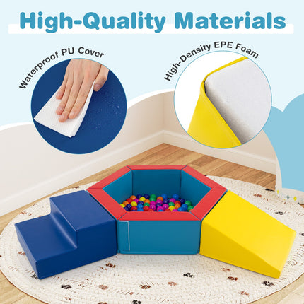 3-Piece Baby Foam Climbing Blocks, Indoor Climb and Crawl Activity Play Set with Ball Pit