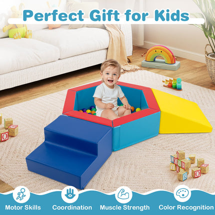 3-Piece Baby Foam Climbing Blocks, Indoor Climb and Crawl Activity Play Set with Ball Pit