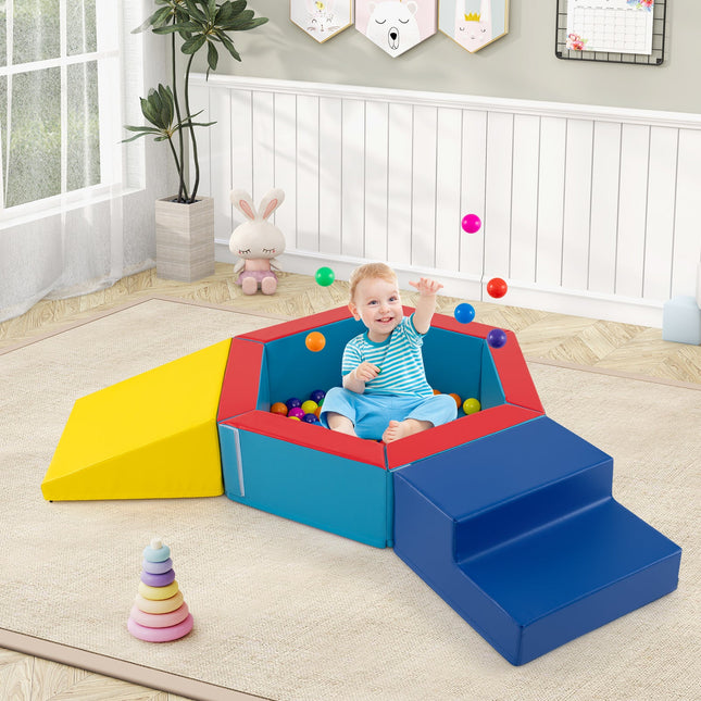 3-Piece Baby Foam Climbing Blocks, Indoor Climb and Crawl Activity Play Set with Ball Pit