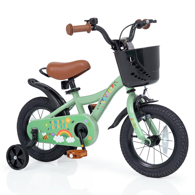 BABY JOY 12 14 16 18 Inches Kids Bike for 3-8 Years Old w/ Training Wheels Front Basket & Dual Brake