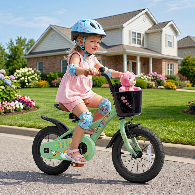 BABY JOY 12 14 16 18 Inches Kids Bike for 3-8 Years Old w/ Training Wheels Front Basket & Dual Brake