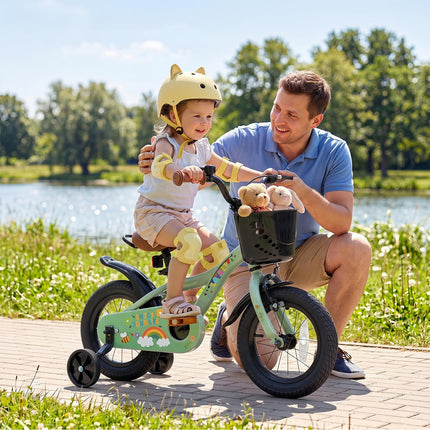 BABY JOY 12 14 16 18 Inches Kids Bike for 3-8 Years Old w/ Training Wheels Front Basket & Dual Brake