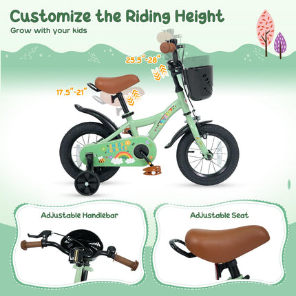BABY JOY 12 14 16 18 Inches Kids Bike for 3-8 Years Old w/ Training Wheels Front Basket & Dual Brake