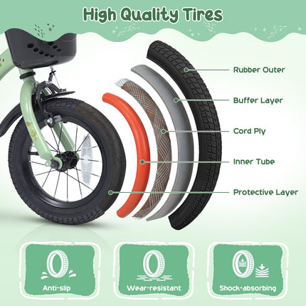 BABY JOY 12 14 16 18 Inches Kids Bike for 3-8 Years Old w/ Training Wheels Front Basket & Dual Brake