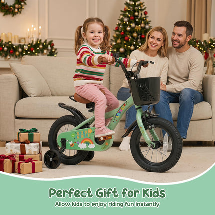 BABY JOY 12 14 16 18 Inches Kids Bike for 3-8 Years Old w/ Training Wheels Front Basket & Dual Brake
