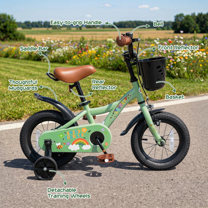 BABY JOY 12 14 16 18 Inches Kids Bike for 3-8 Years Old w/ Training Wheels Front Basket & Dual Brake