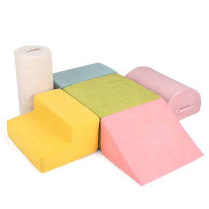 Costzon Toddler Climbing Toys Indoor, 6 Pieces Foam Climbing Blocks for Baby Inside with Skin-Friendly Chenille Fabric
