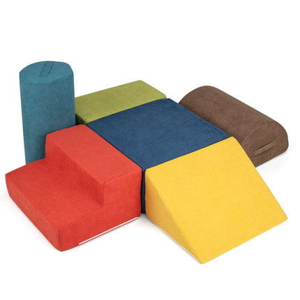 Costzon Toddler Climbing Toys Indoor, 6 Pieces Foam Climbing Blocks for Baby Inside with Skin-Friendly Chenille Fabric