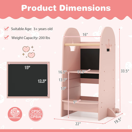 Costzon Toddler Tower, Adjustable Kids Kitchen Step Stool with Double-Sided Chalkboard