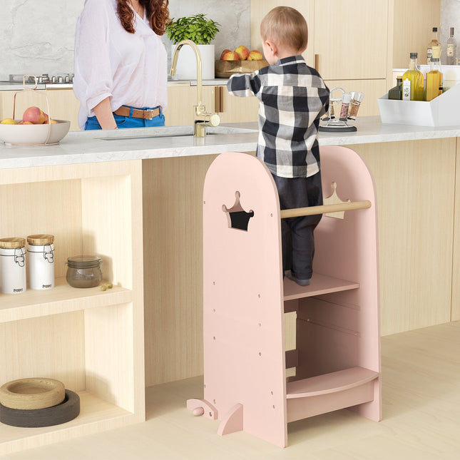 Costzon Toddler Tower, Adjustable Kids Kitchen Step Stool with Double-Sided Chalkboard