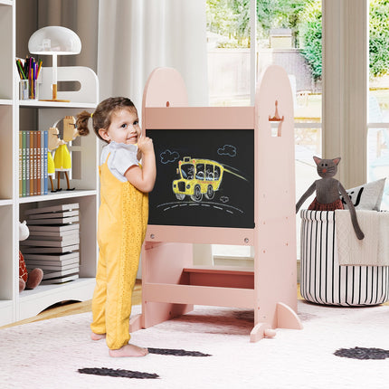 Costzon Toddler Tower, Adjustable Kids Kitchen Step Stool with Double-Sided Chalkboard