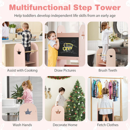 Costzon Toddler Tower, Adjustable Kids Kitchen Step Stool with Double-Sided Chalkboard
