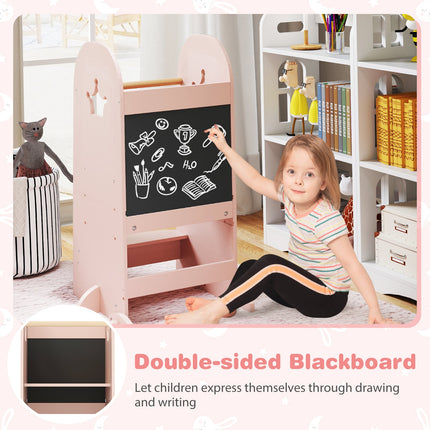 Costzon Toddler Tower, Adjustable Kids Kitchen Step Stool with Double-Sided Chalkboard