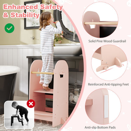Costzon Toddler Tower, Adjustable Kids Kitchen Step Stool with Double-Sided Chalkboard