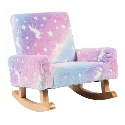 Costzon Kids Rocking Chair, Glow in The Dark, Upholstered Flannel Children's Sofa w/Poplar Wood Rocking Feet