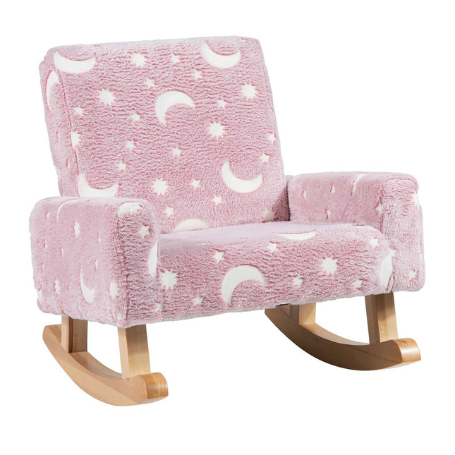 Costzon Kids Rocking Chair, Glow in The Dark, Upholstered Flannel Children's Sofa w/Poplar Wood Rocking Feet