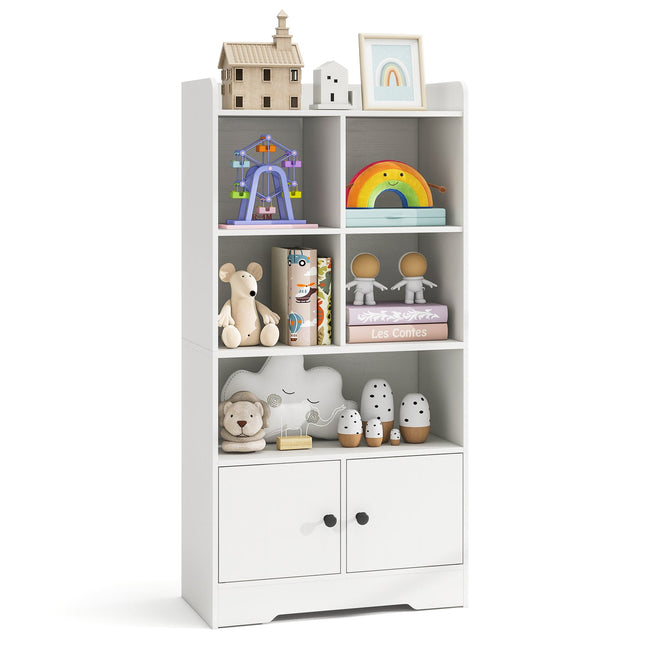 Costzon Kids Toy Storage Cabinet, 43.5" Tall Bookcase w/ 5 Open Compartments & 2 Doors