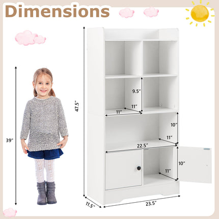Costzon Kids Toy Storage Cabinet, 43.5" Tall Bookcase w/ 5 Open Compartments & 2 Doors