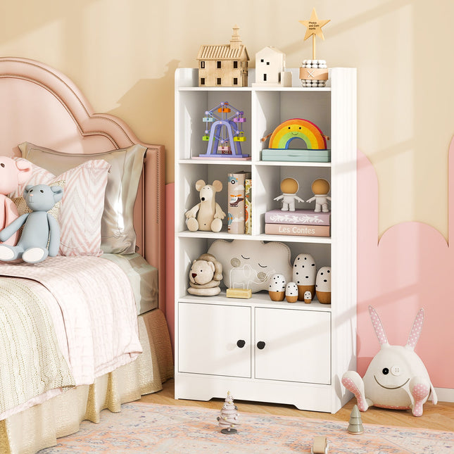 Costzon Kids Toy Storage Cabinet, 43.5" Tall Bookcase w/ 5 Open Compartments & 2 Doors