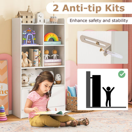 Costzon Kids Toy Storage Cabinet, 43.5" Tall Bookcase w/ 5 Open Compartments & 2 Doors