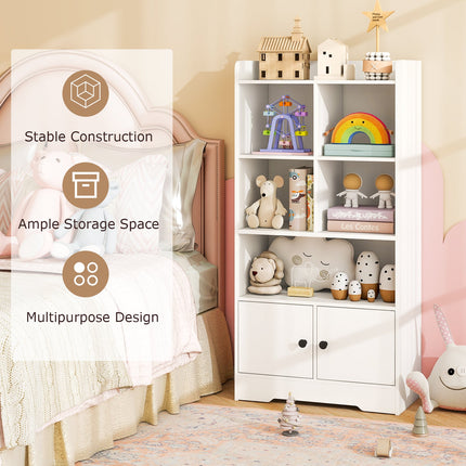 Costzon Kids Toy Storage Cabinet, 43.5" Tall Bookcase w/ 5 Open Compartments & 2 Doors