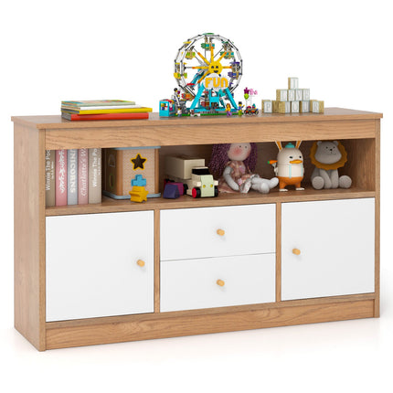 Costzon Kids Toy Storage Organizer, Wooden Children Bookshelf Storage Chest w/Open Shelf