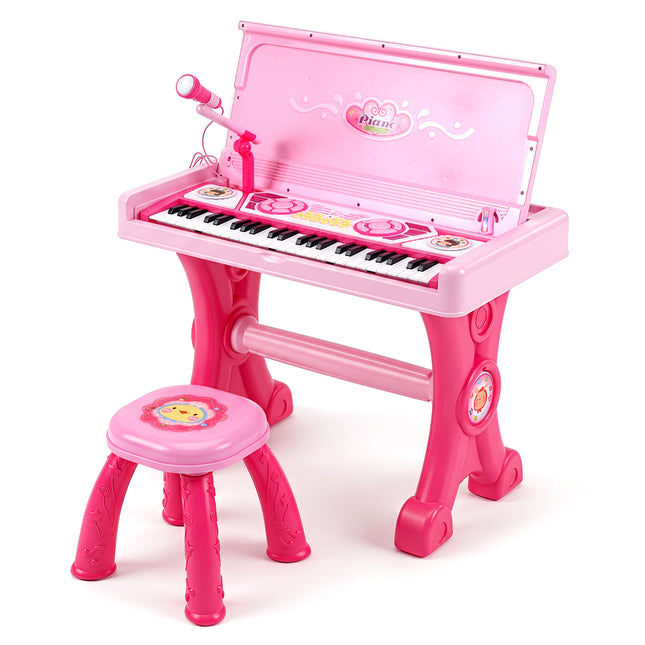 49 Keys Kids Electric Piano Keyboard Toy w/ Stool & Microphone Lights & Multiple Sounds-Pink