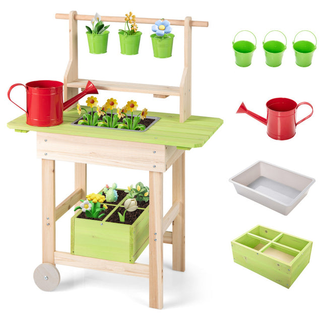 Kids Mud Kitchen with Removable Pots | Watering Can Planting Trough and Storage Box