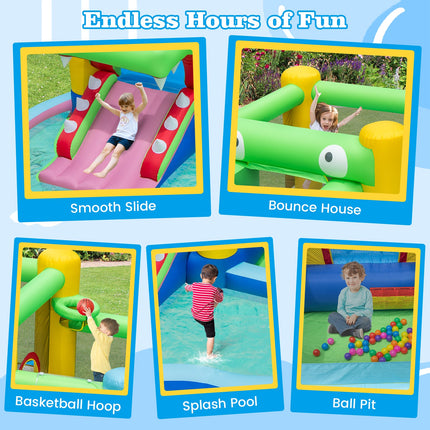 Costzon Inflatable Bounce House, 5-in-1 Crocodile Water Park with Slide, Splash Pool