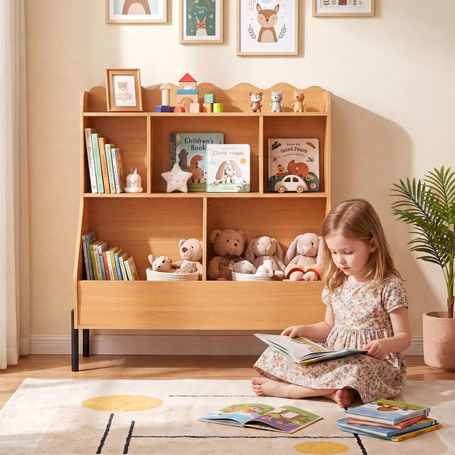 Costzon Kids Bookshelf with Legs | Toddler Toy Storage Cabinet with Cubes