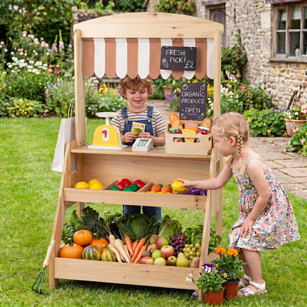 Costzon Wooden Mud Kitchen & Market Stand for Kids Outdoor w/ 2 Chalkboards
